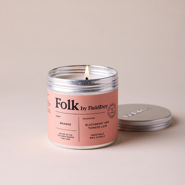 Wander Folk Tin Candle – Field Day - lit