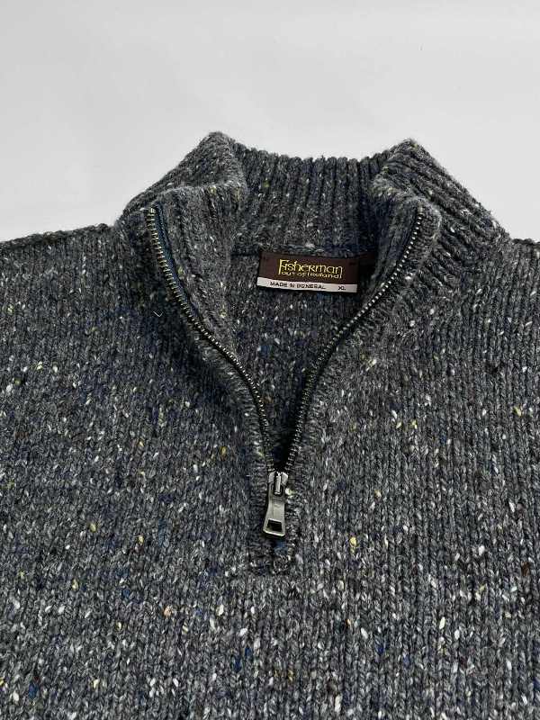Half Zip Neck Sweater - Steel Wool - Fisherman Out of Ireland - detail zip neck