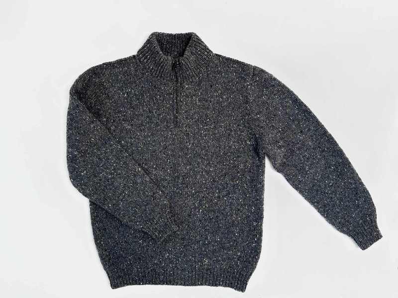 Half Zip Neck Sweater - Steel Wool - Fisherman Out of Ireland