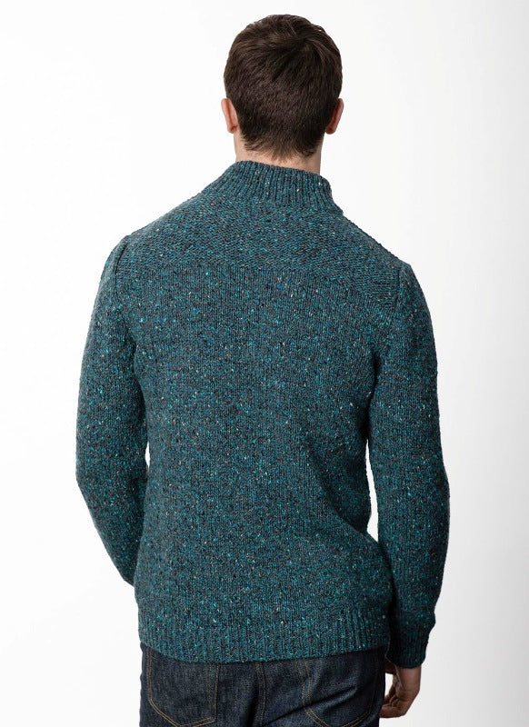 Half Zip Neck Sweater - Teal grey - Fisherman Out of Ireland - back on model