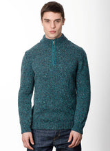 Half Zip Neck Sweater - Teal grey - Fisherman Out of Ireland - on model