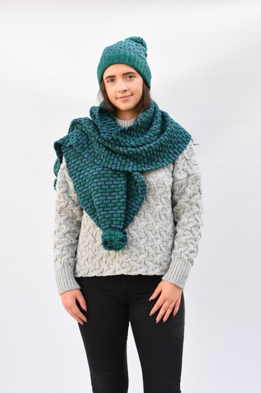 Basketweave Bobble Scarf - Denim - McConnell