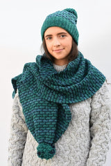 Basketweave Bobble Scarf - Denim - McConnell