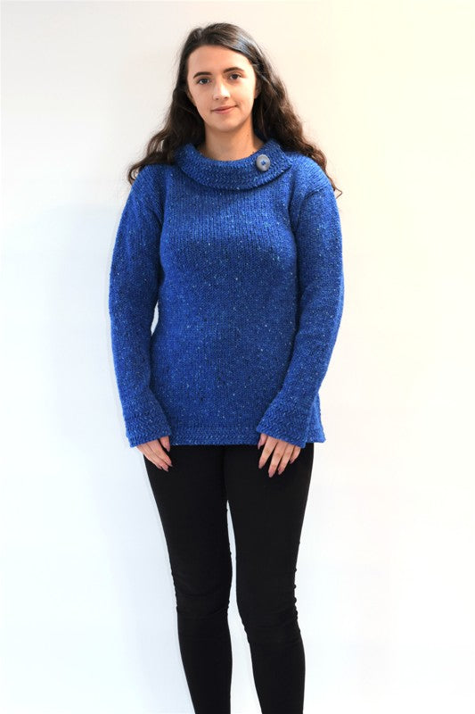 Boat neck and herringbone edges sweater - Bright Blue – Rossan Knitwear
