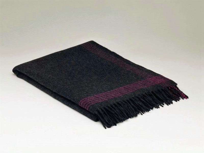 Cashmere and Merino Throw – Charcoal and Raspberry - McNutt of Donegal
