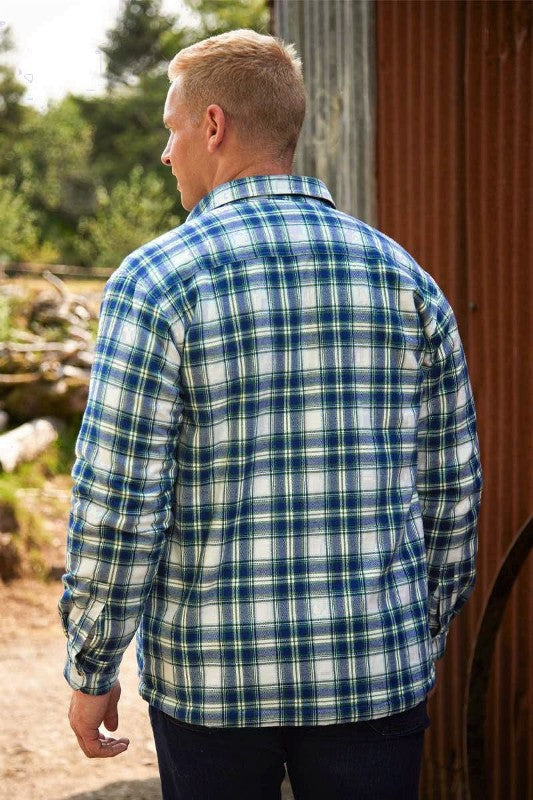 Collar Fleece Lined Flannel Shirt – Douglas Blue Tartan - Lee Valley - back
