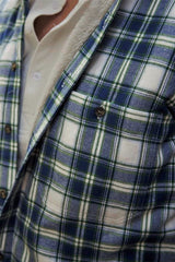 Collar Fleece Lined Flannel Shirt – Douglas Blue Tartan - Lee Valley - front pocket