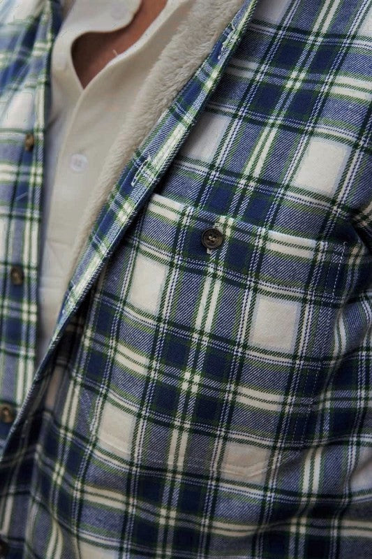 Collar Fleece Lined Flannel Shirt – Douglas Blue Tartan - Lee Valley - front pocket