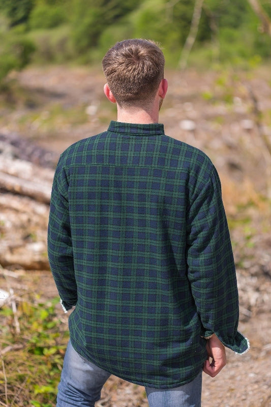 Collar Fleece Lined Flannel Shirt – Green Tartan - Lee Valley - back