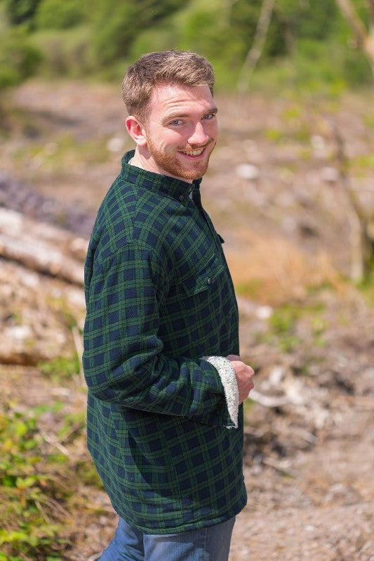 Collar Fleece Lined Flannel Shirt – Green Tartan - Lee Valley - side