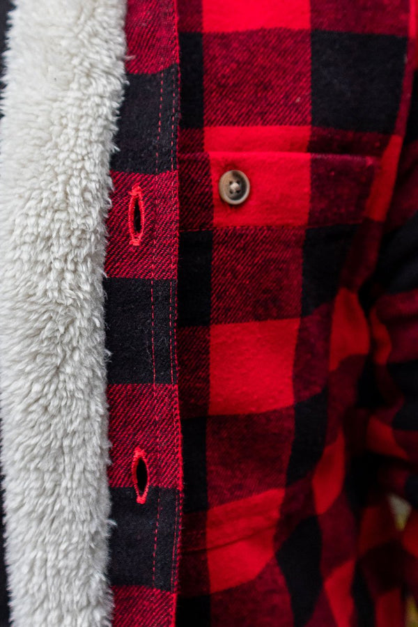 Collar Fleece Lined Flannel Shirt – Red and Black Check - Lee Valley - Detail