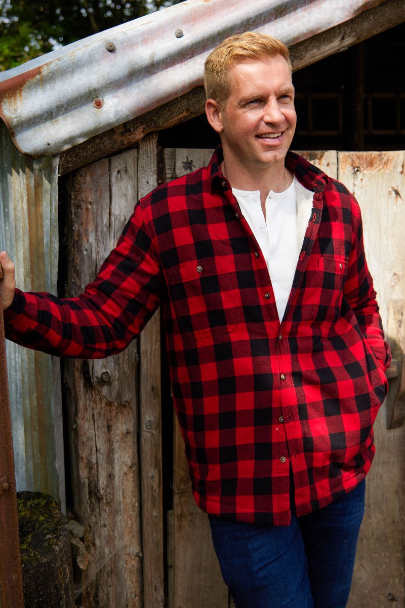 Collar Fleece Lined Flannel Shirt – Red and Black Check - Lee Valley