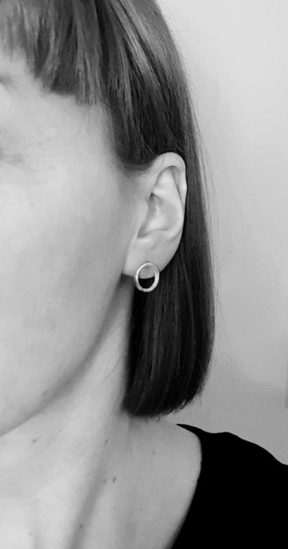 Doorus Stud Earrings – Sterling Silver – Lynsey de Burca Doorus Stud Earrings – Sterling Silver – Lynsey de Burca - with model 