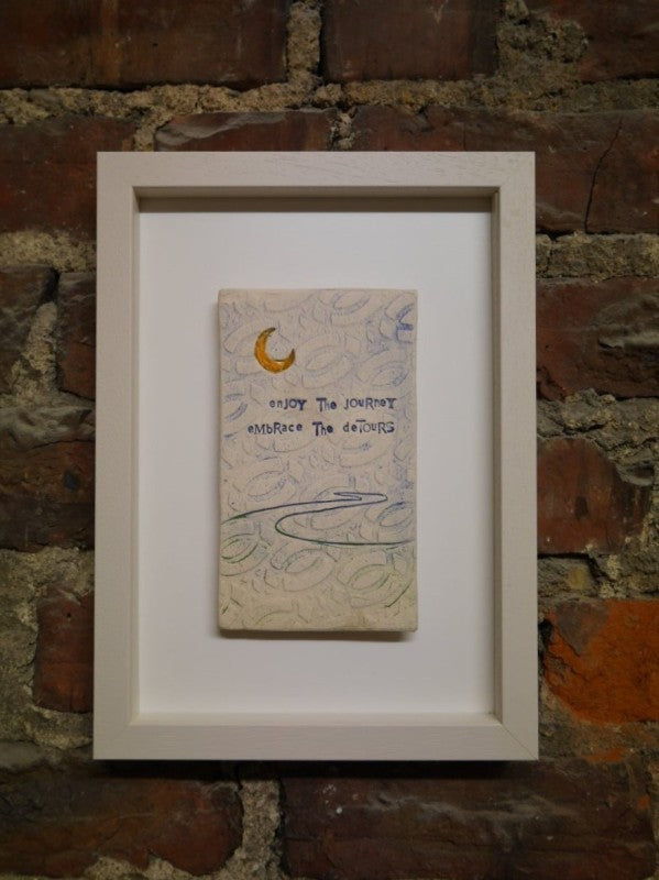 Enjoy the journey embrace the detours - Framed Tile - Sarah McKenna - on wall