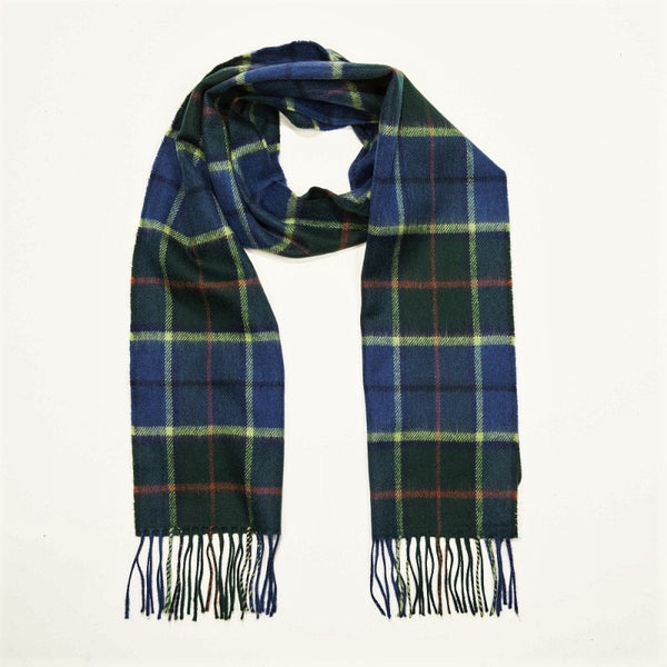 Fine Merino Scarf - Dark Green, Blue and Lime Check - John Hanly