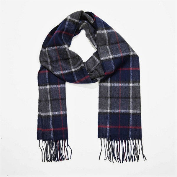 Fine Merino Scarf - Navy, Grey and Red Check - John Hanly