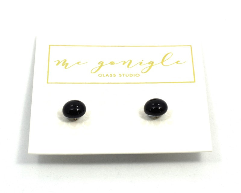Fused Glass Stud Earrings - Black - McGonigle Glass Studio