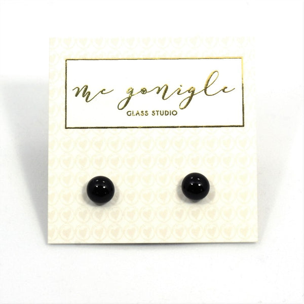 Fused Glass Stud Earrings - Black - McGonigle Glass Studio