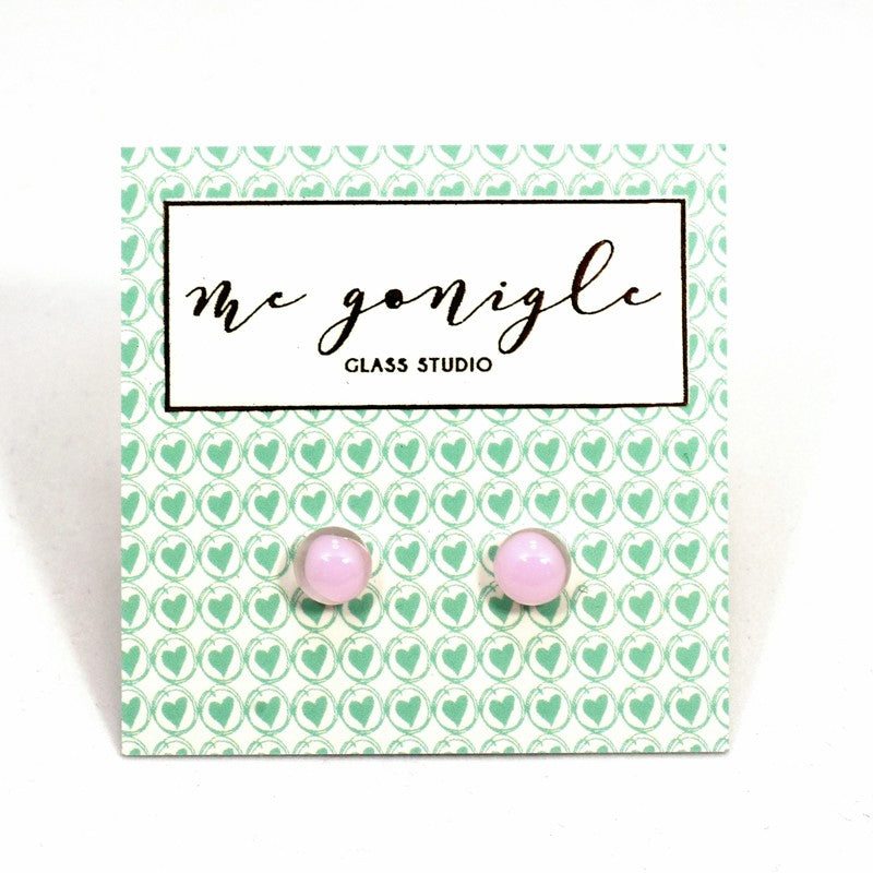 Fused Glass Stud Earrings - Light Pink - McGonigle Glass Studio