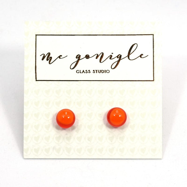 Fused Glass Stud Earrings - Orange - McGonigle Glass Studio