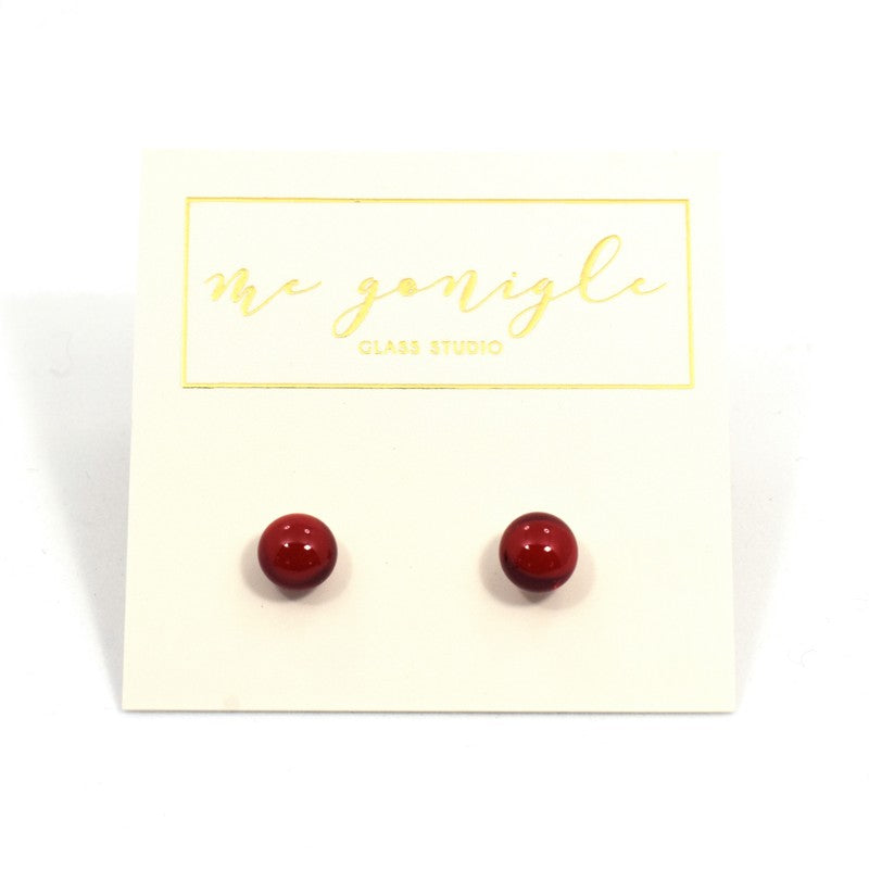 Fused Glass Stud Earrings - Red - McGonigle Glass Studio