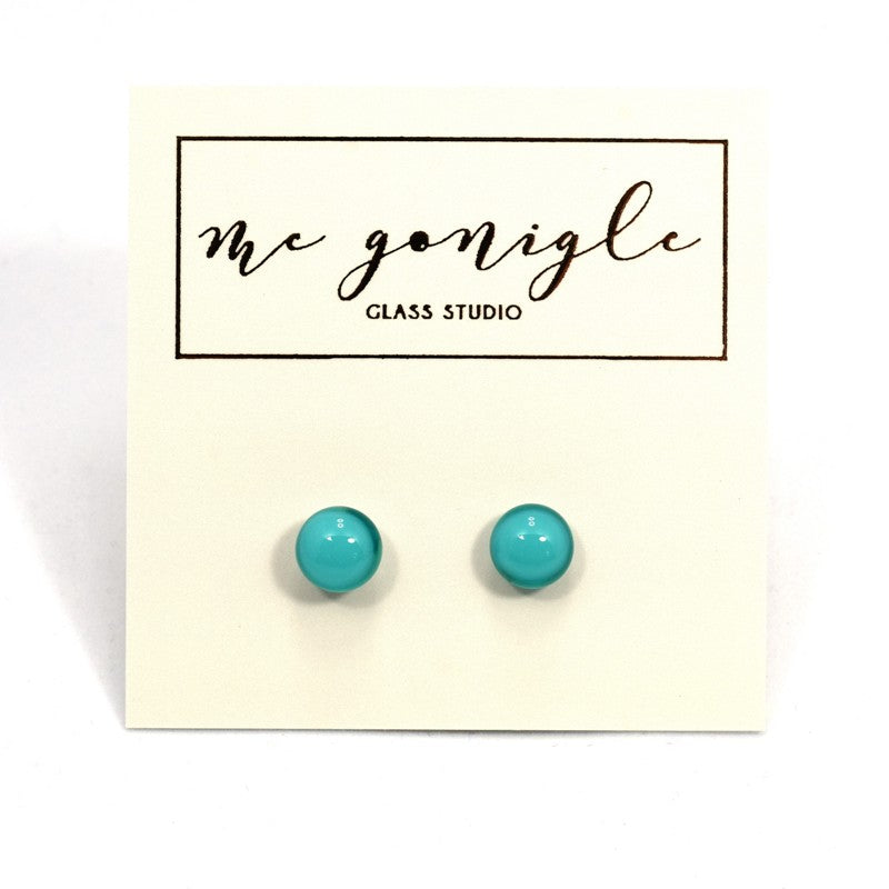 Fused Glass Stud Earrings - Turquoise - McGonigle Glass Studio
