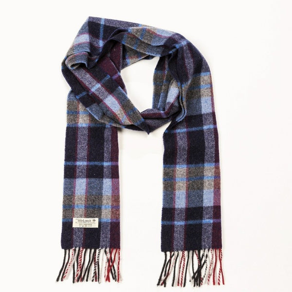 Lambswool Scarf - Navy, Grey and Red Check - John Hanly