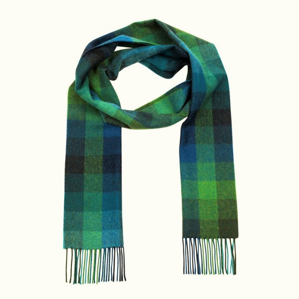 Lambswool Scarf - Turquoise, Green and Blue Block - John Hanly