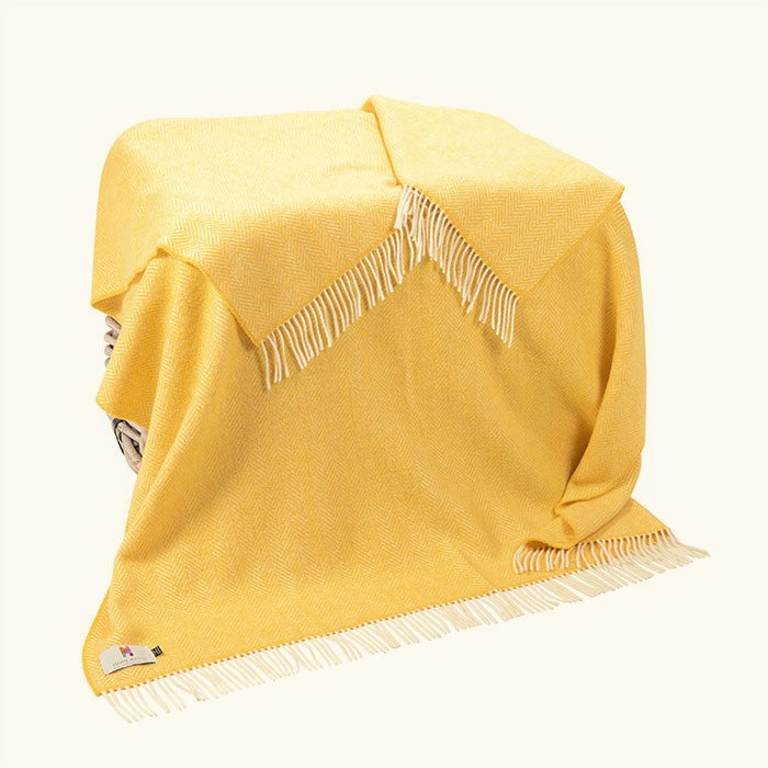 Merino and Cashmere Throw – Yellow Herringbone - John Hanly