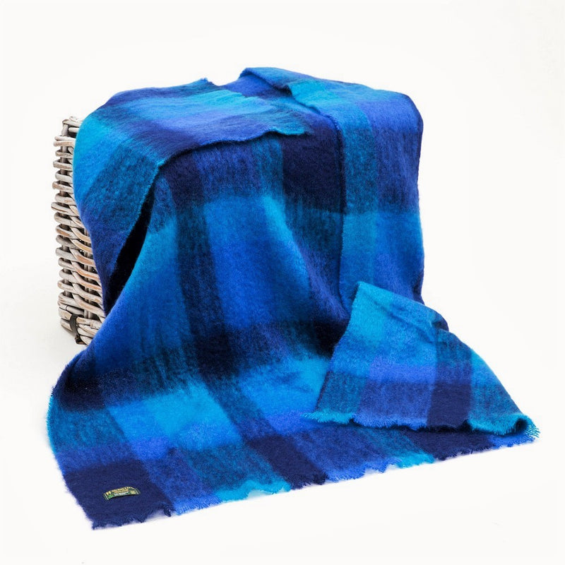 Mohair Throw - Navy, Blue and Aqua blocks  - John Hanly