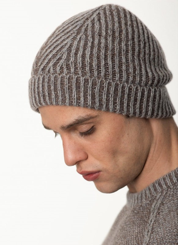 Plated Herringbone Rib Stitch Hat - Pebble - Fisherman Out of Ireland - side