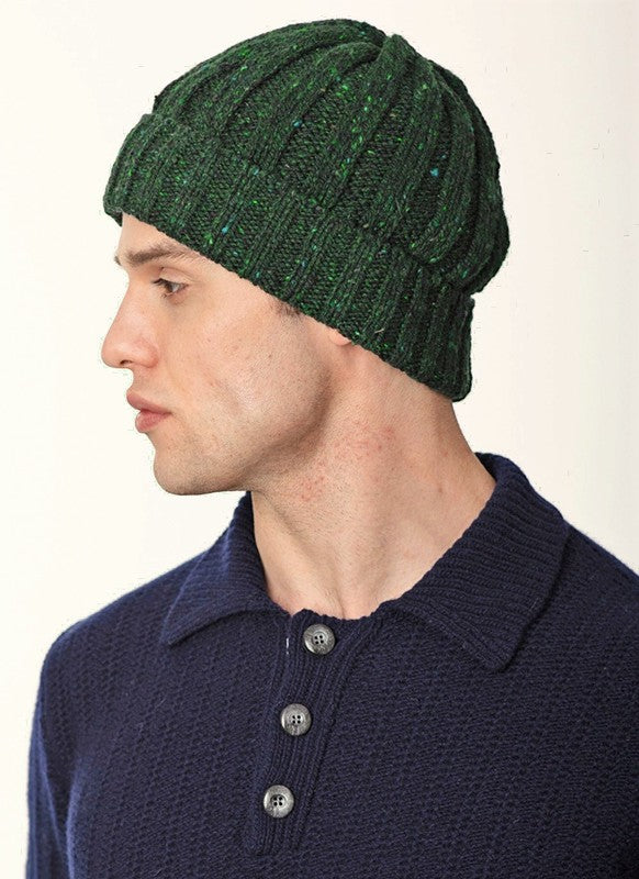 Ribbed Hat - Bottle Green - Fisherman Out of Ireland - side