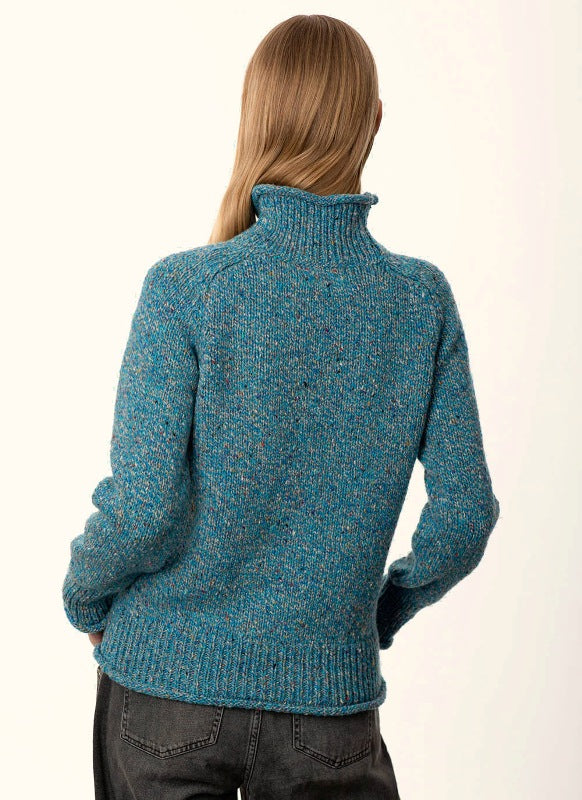 Saddle Shoulder Jumper with Roll Edges - Bright Teal - Fisherman Out of Ireland - back