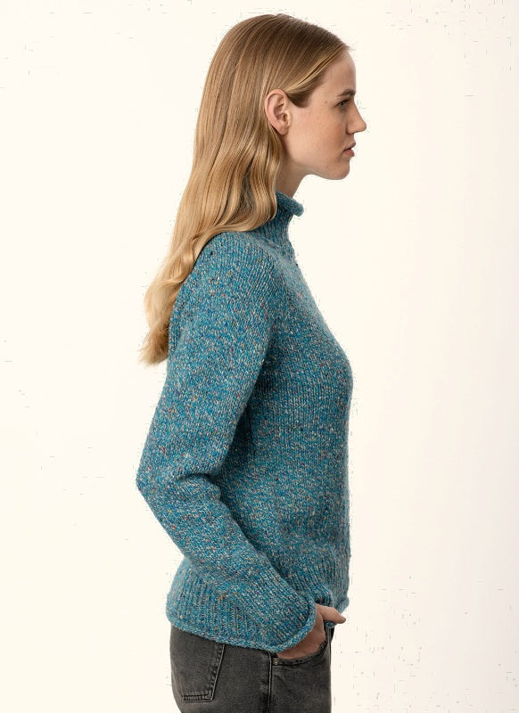 Saddle Shoulder Jumper with Roll Edges - Bright Teal - Fisherman Out of Ireland - side