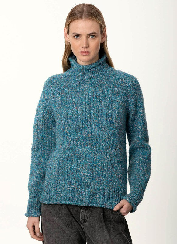 Saddle Shoulder Jumper with Roll Edges - Bright Teal - Fisherman Out of Ireland