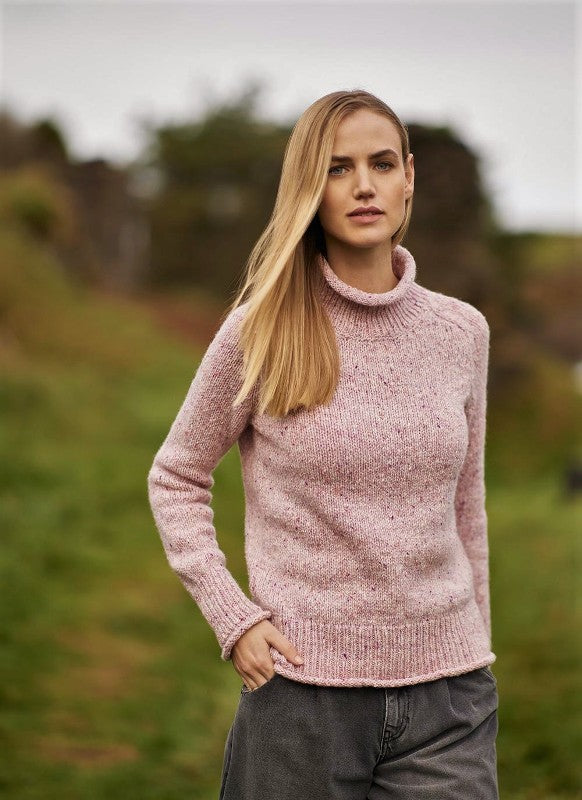 Saddle Shoulder Jumper with Roll Edges - Wild Rose - Fisherman Out of Ireland