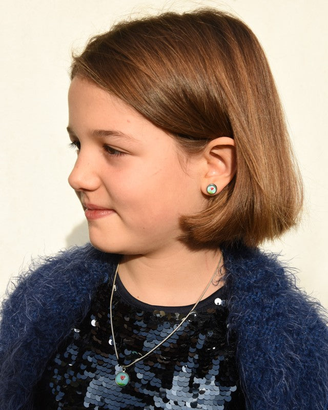 Small Stud Earrings and Pendant – Be Mine – Amélie Gagné - on model