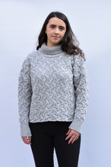 Turtleneck Cropped Aran Sweater – Dove – McConnell 