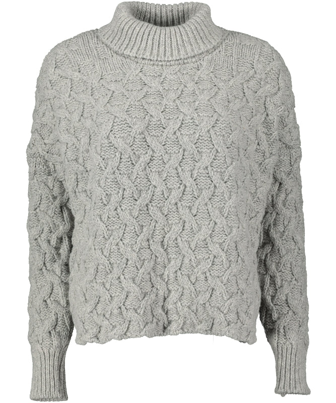 Turtleneck Cropped Aran Sweater – Dove – McConnell - front