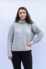 Turtleneck Cropped Aran Sweater – Dove – McConnell 
