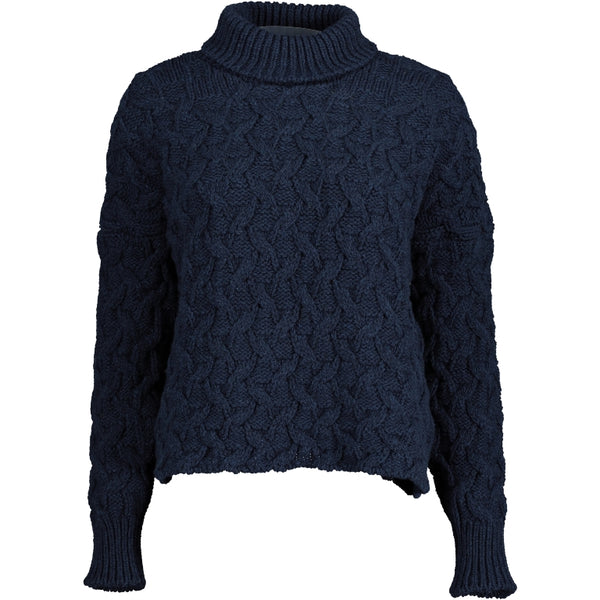 Turtleneck Cropped Aran Sweater – Navy – McConnell - front