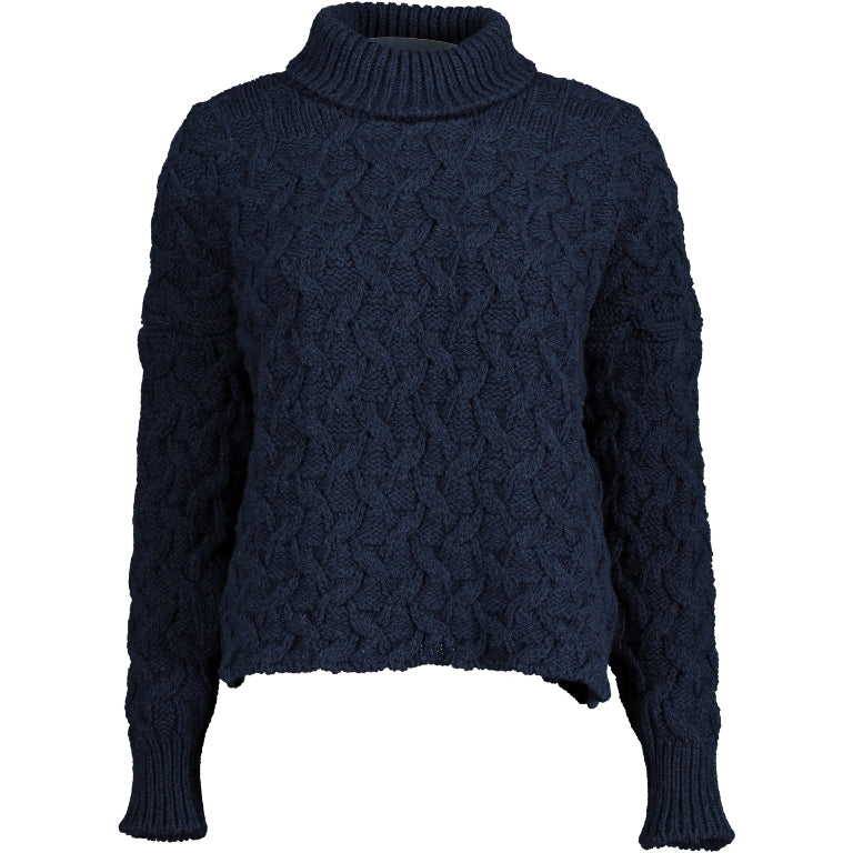 Turtleneck Cropped Aran Sweater – Navy – McConnell - front