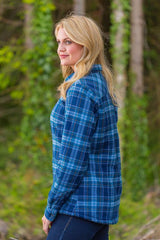 Women Collar Fleece Lined Flannel Shirt – Blue Tartan - Lee Valley - side