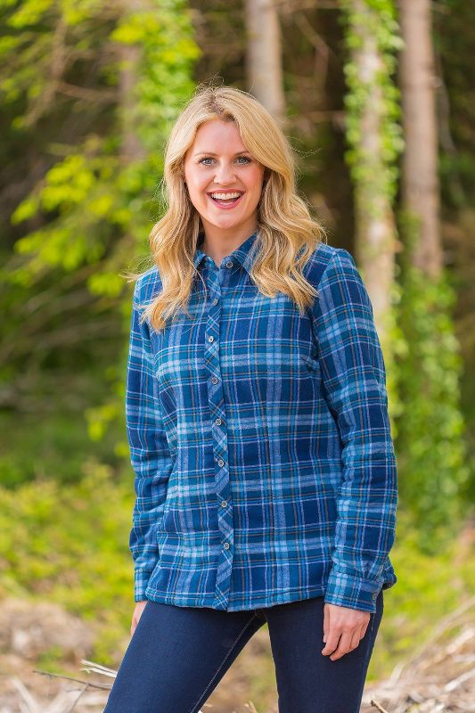 Women Collar Fleece Lined Flannel Shirt – Blue Tartan - Lee Valley