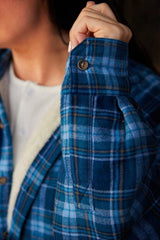 Women Collar Fleece Lined Flannel Shirt – Blue and navy check - Lee Valley - cuff