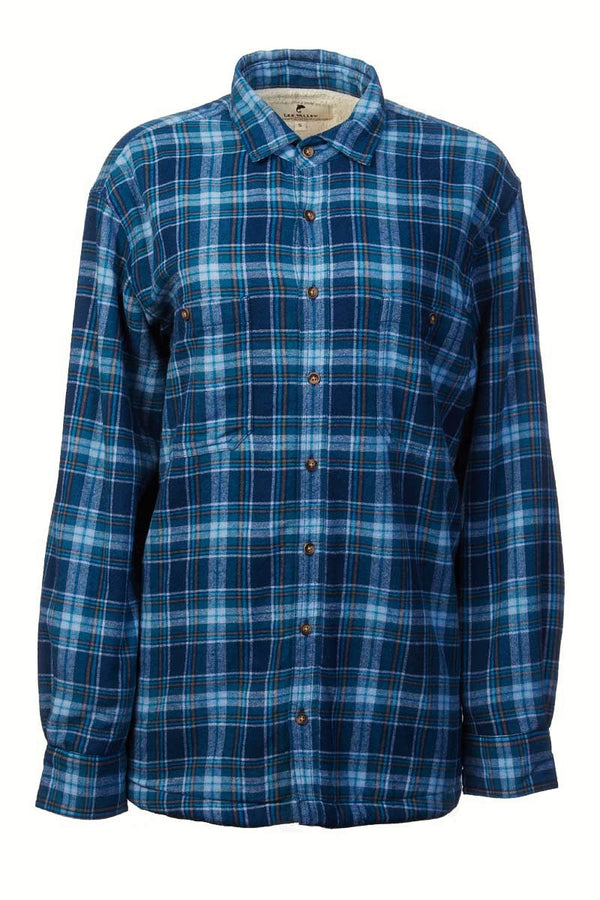 Women Collar Fleece Lined Flannel Shirt – Blue and navy check - Lee Valley