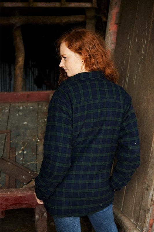 Women Collar Fleece Lined Flannel Shirt – Green Tartan Black Watch - Lee Valley  - back