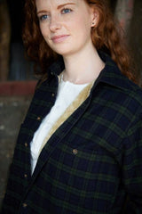 Women Collar Fleece Lined Flannel Shirt – Green Tartan Black Watch - Lee Valley  - front pocket
