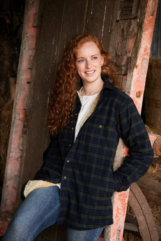 Women Collar Fleece Lined Flannel Shirt – Green Tartan Black Watch - Lee Valley 