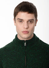 Zip Neck Jumper - Bottle Green - Fisherman Out of Ireland - front detail